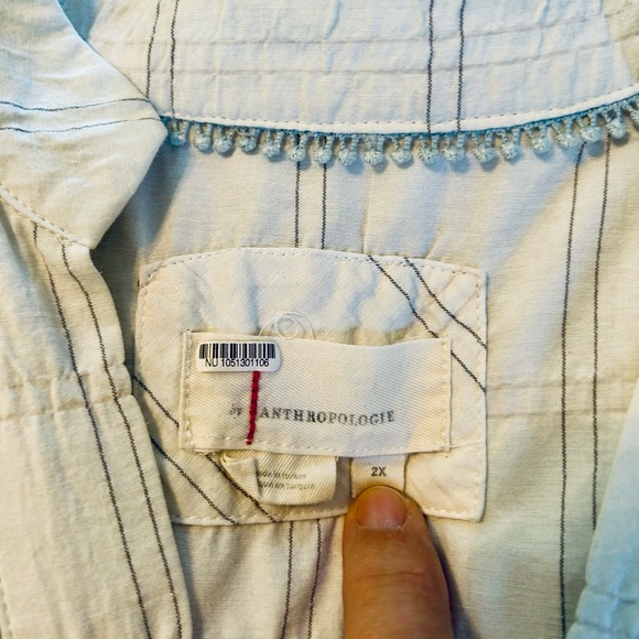 Anthropologie Fluted Sleeve Textured Cotton Blouse - Picture 2 of 8